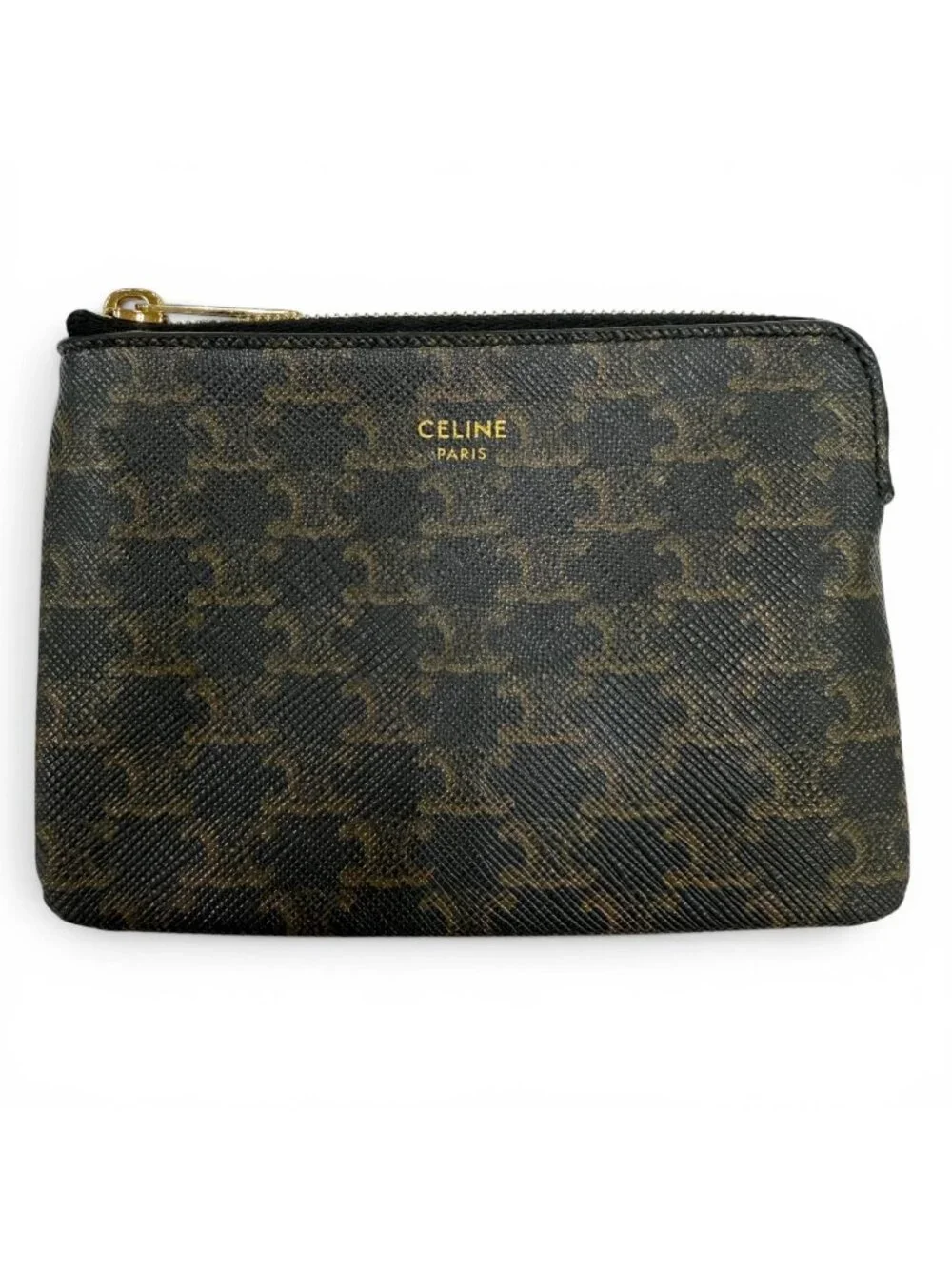 Celine Triomphe Canvas Key Ring Coin Case Black